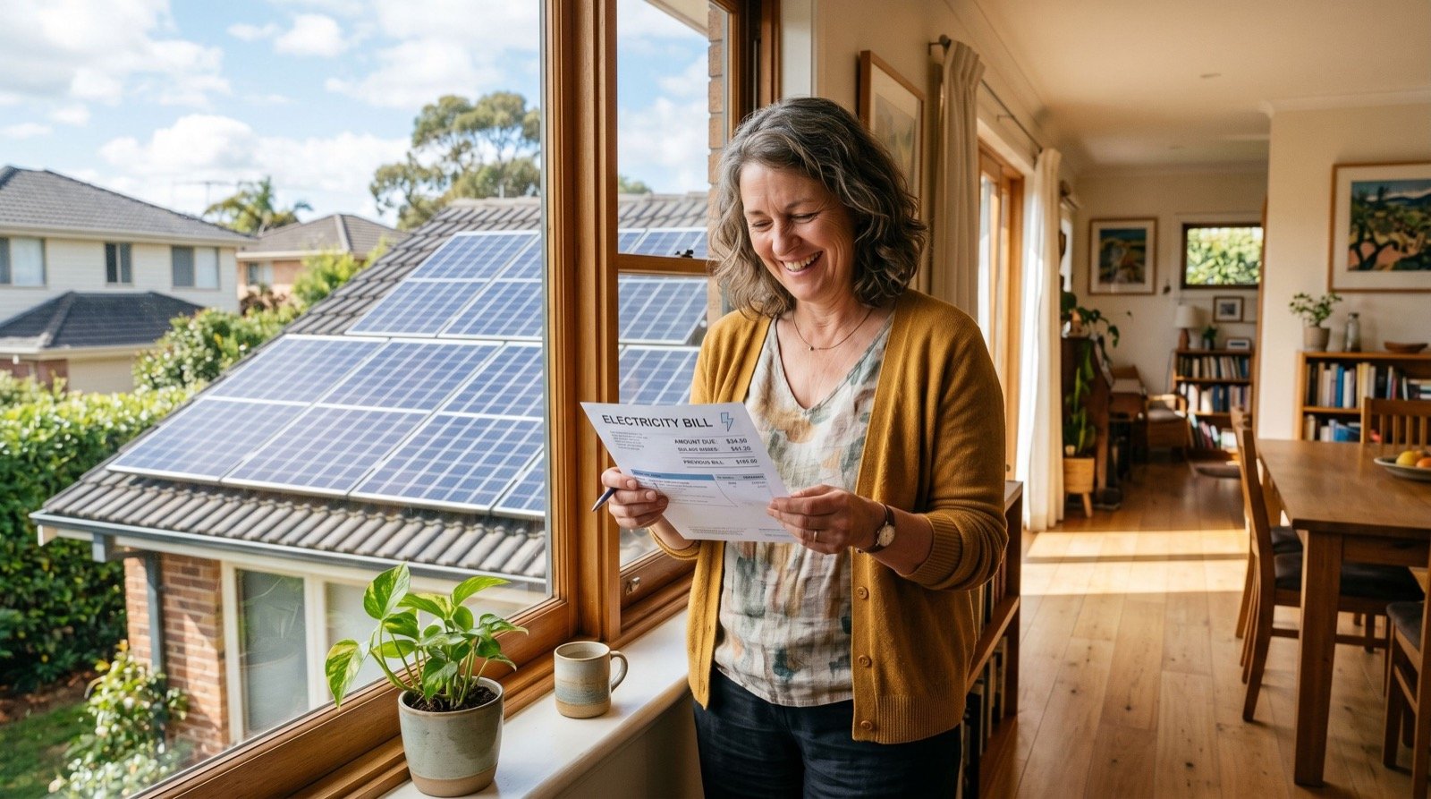 Homeowner happy about low electricity bill with solar